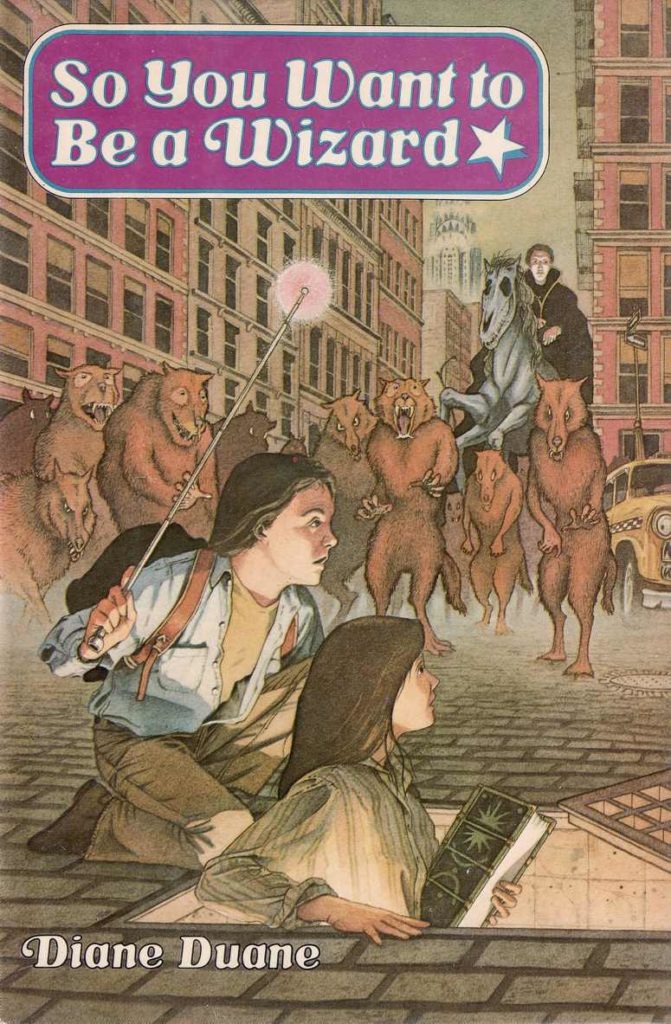 David Wiesner cover for the Dell hc 1st edition of SO YOU WANT TO BE A WIZARD